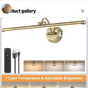 Brass LED Picture Light with Remote and USB - Adjustable Color Temperature